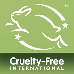 A white outline of a leaping rabbit with stars on green, plus Cruelty-Free INTERNATIONAL text—symbolizing the Cruelty-Free International logo. Perfect for brands such as Original Shaving Essentials.