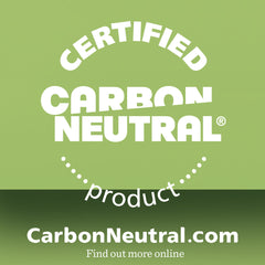 A green background with white text reads CERTIFIED CARBON NEUTRAL product, featuring Original Shaving Essentials and Bamboo Razor. CarbonNeutral.com. Find out more online at the bottom.